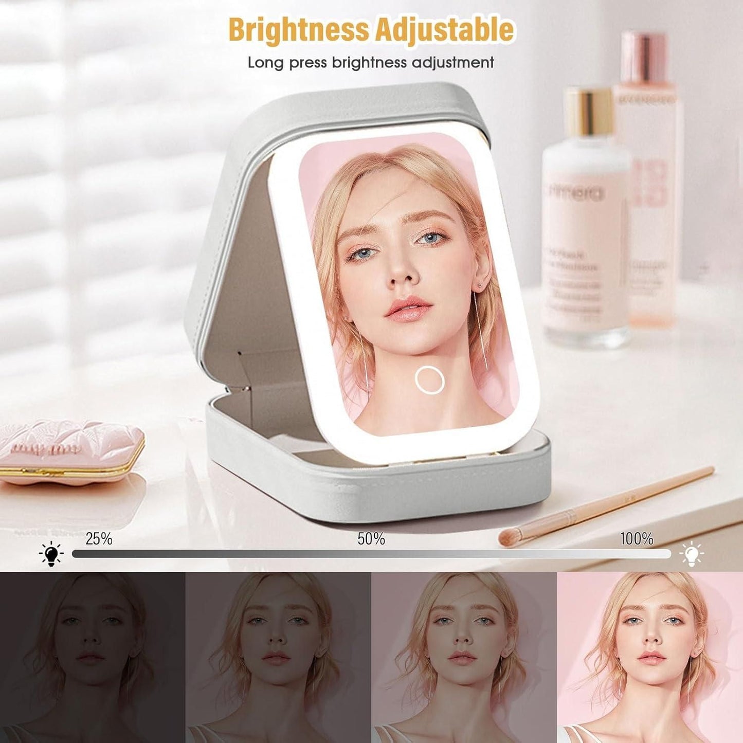 White Jewelry/Makeup Box with LED Mirror 🪞