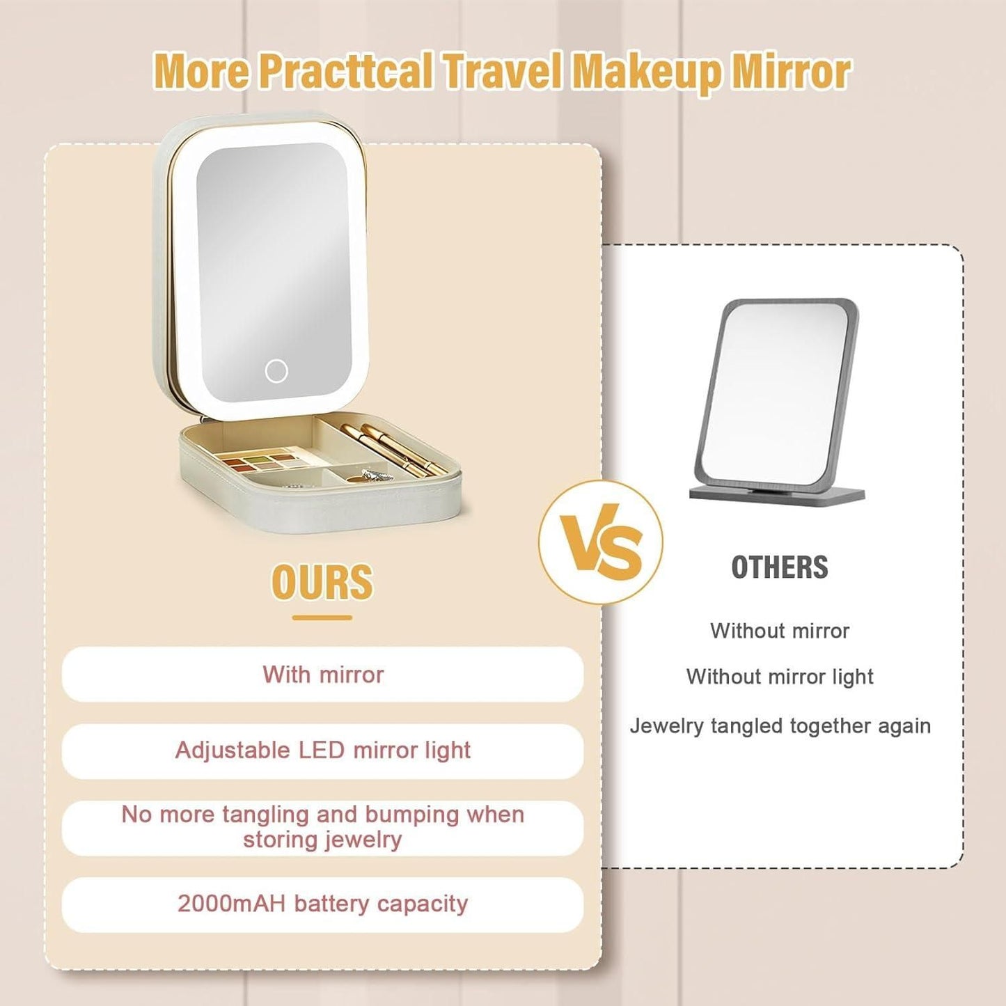 White Jewelry/Makeup Box with LED Mirror 🪞